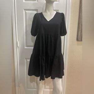Black Tiered Mini Dress 100% Cotton Size Small